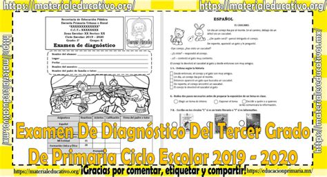 Examen Del Tercer Grado De Diagnóstico De Primaria Ciclo Escolar 2019