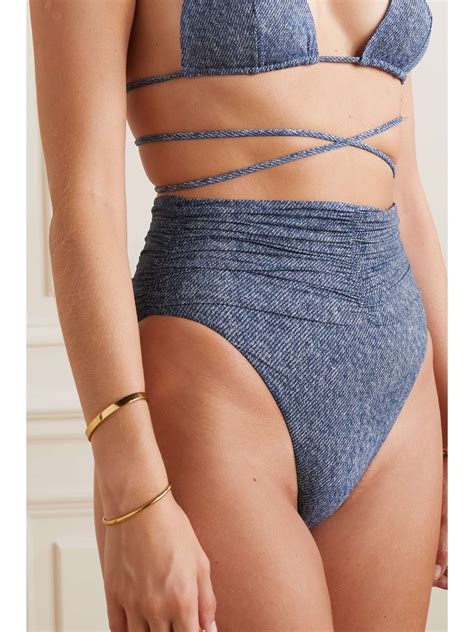 Magda Butrym Appliqu D Ruched Denim Effect Bikini Briefs Net A Porter