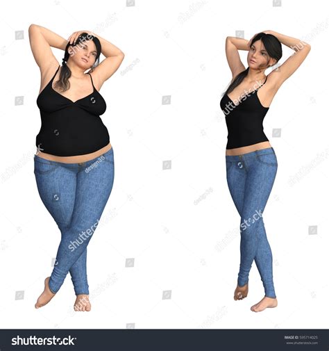 Conceptual Fat Overweight Obese Female Vs Stock Illustration 595714025