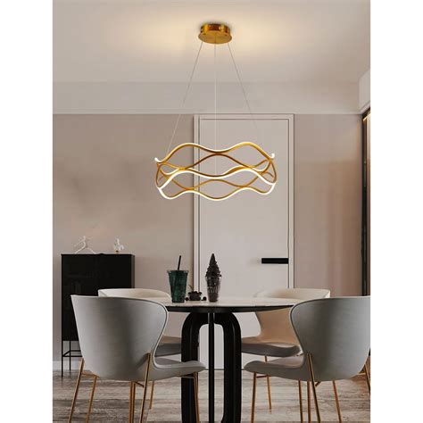 Luminaria Lustre 3 Em 1 Ondas Infinitas Pendente Led 52W Arco Dourado