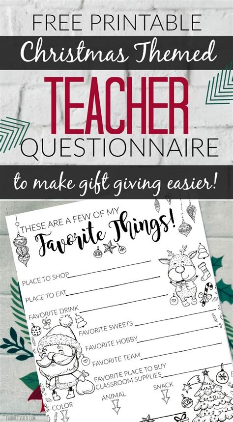 Printable T Questionnaire To Find Christmas Teacher T Ideas