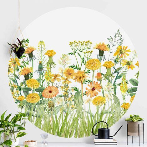 Papier Peint Rond Autocollant Watercolour Flower Meadow In Gelb Cm