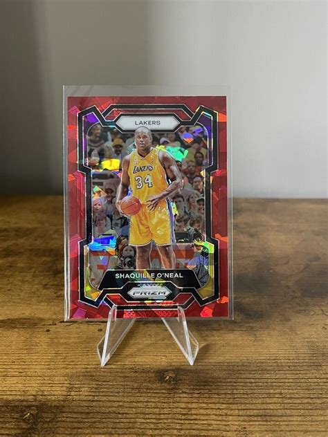 2023 24 Panini Prizm 181 Shaquille O Neal Red Cracked Ice Prizm Lakers