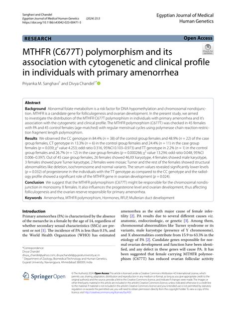 PDF MTHFR C677T Polymorphism And Its Association With Cytogenetic