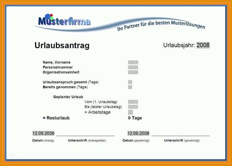 Einzigartig Urlaubsantrag Formular Kostenlos Excel Muster