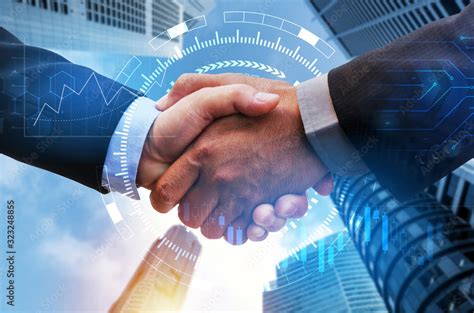 Stockfoto Partnership Business Man Handshake With Digital Network Link