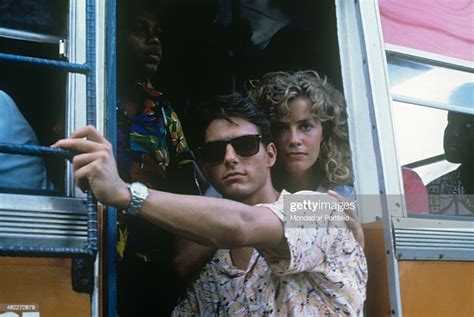 American actors Tom Cruise and Elisabeth Shue posing on board a mean ...