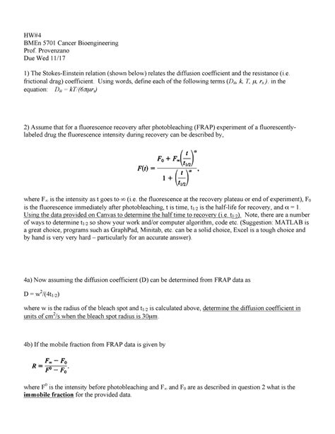 Cancer Bio Eng HW4 HW BMEn 5701 Cancer Bioengineering Prof