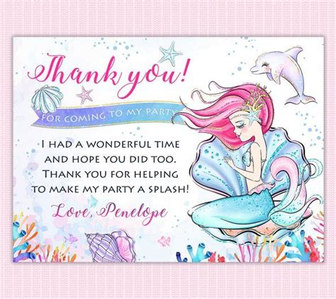 Mermaid Thank You Notes Perfect Party Prints Editable Party