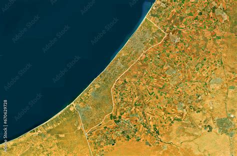 Gaza, Palestine - Map of the Gaza Strip, satellite view, top view ...