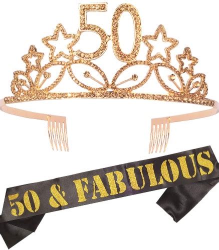 50th Birthday Sash And Tiara Set For Women Glitter Sash And Gold