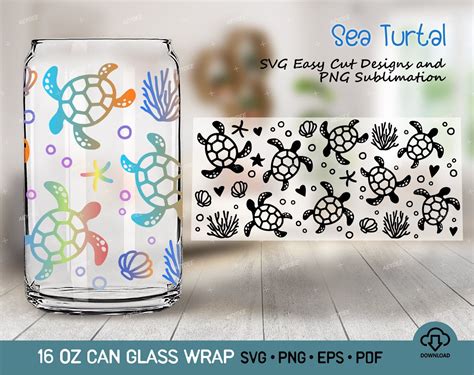 Sea Turtle Svg Png For Libbey Glass Can 16 Oz Turtles Glass Can Svg