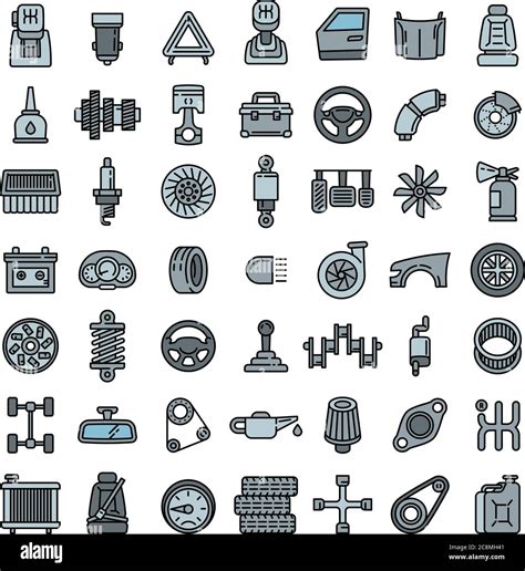 Car Parts Icons Set Outline Set Of Car Parts Vector Icons For Web Design Isolated On White