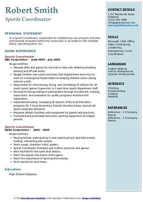 10 Sports Coordinator Resume Samples And Templates For 2025