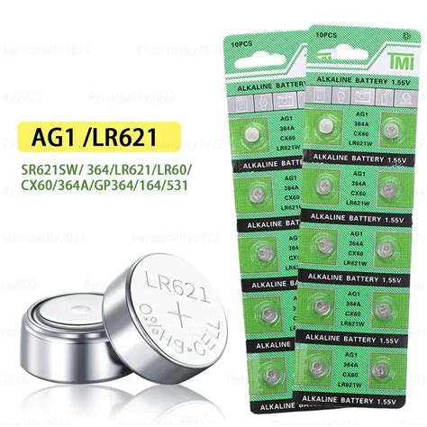 10 100PCS AG1 Battery LR621 1 55V Alkaline Button Cell Batteries