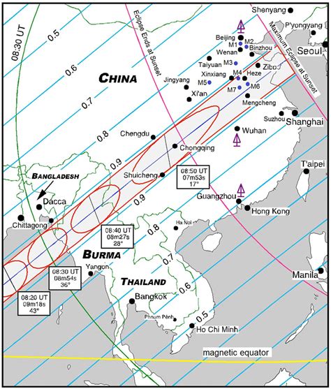 Map Showing The Path Of The 15 January 2010 Solar Eclipse Over Eastern