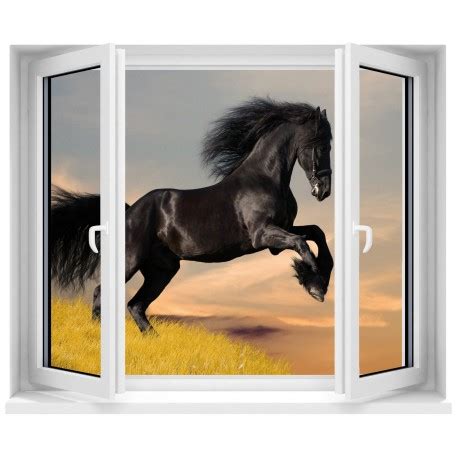 Sticker trompe l oeil fenêtre Cheval Art Déco Stickers