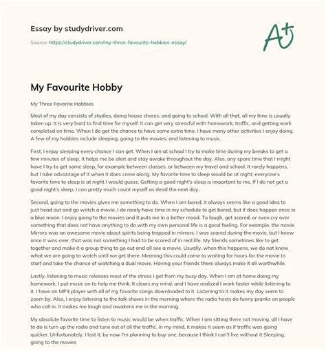 My Favourite Hobby - Free Essay Example | StudyDriver.com