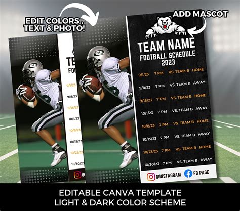 Editable Football Schedule Template Diy Canva Football Schedule Printable Football Team Season