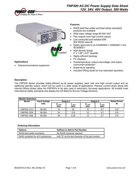 Fnp Ac Dc Power Supply Data Sheet Power One