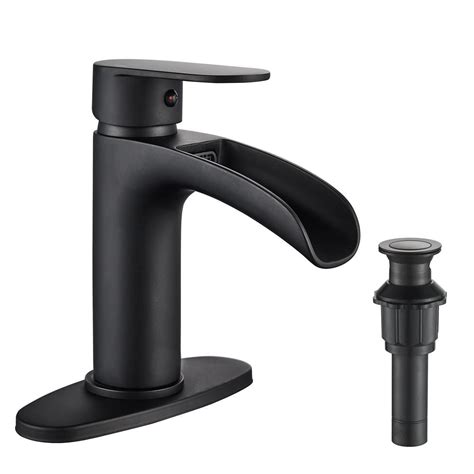 Androme Waterfall Single Hole Single Handle Mid Arc Bathroom Faucet With Deckplate Pop Up Drain