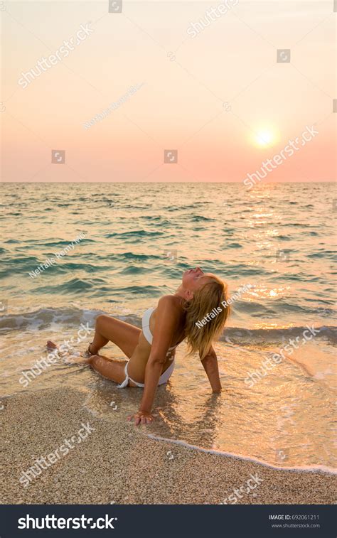 Woman White Bikini On Beach Sunset Stock Photo 692061211 Shutterstock