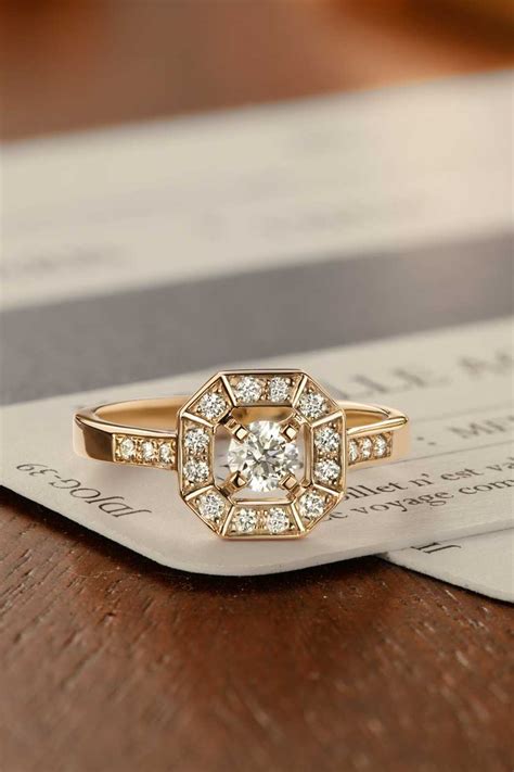 Bague Or Rose Diamant Art D Co Rond Mm Gemmyo