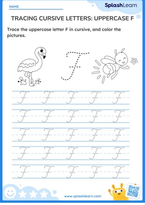 Tracing Cursive Letters Uppercase F — Printable Ela Worksheet