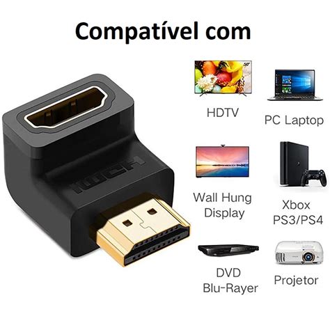 Adaptador HDMI 1 4 em L 90 Graus Macho x Fêmea para TV AQUATHI Joinville