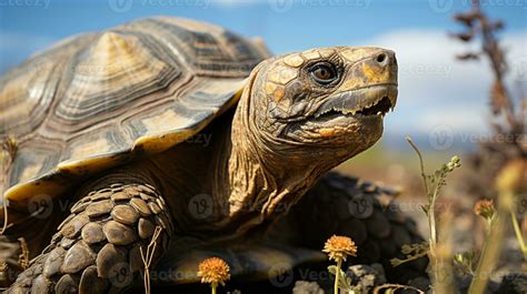 Close-up photo of a Tortoise looking in their habitat. Generative AI ...