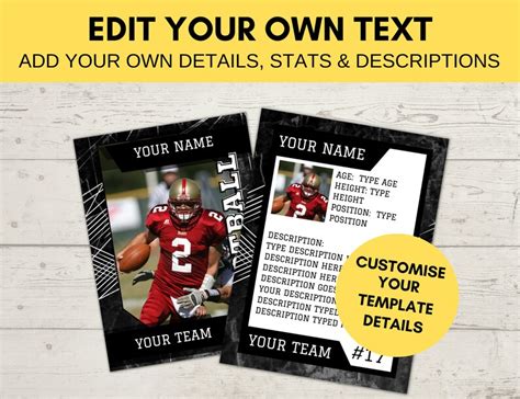 Editable Sports Card Template Custom Football Trading Card Etsy