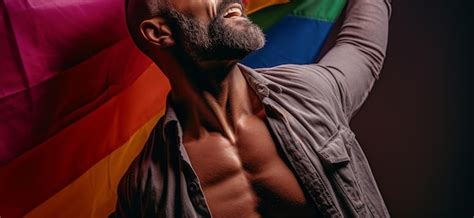Premium Ai Image Expressive Pride Photo Of A Gay Man With A Rainbow Flag Pride Month