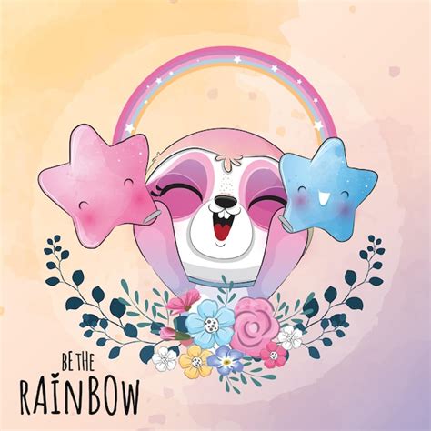 Petit Paresseux Animal Mignon Avec Illustration D étoile Arc en ciel