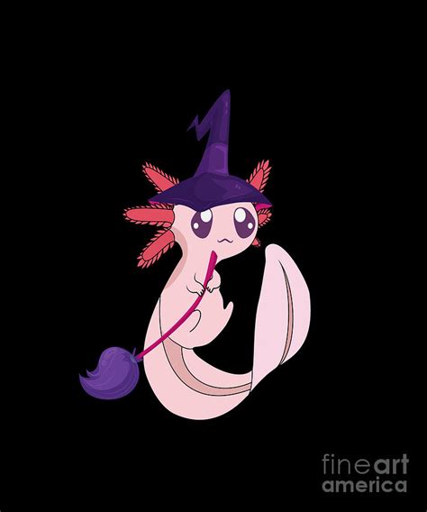 Pastel Goth Kawaii Axolotl Spooky Halloween Witch Digital Art By