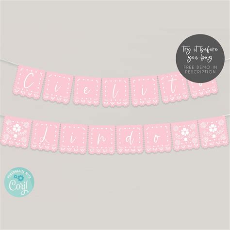 Pink Cielito Lindo Papel Picado Baby Shower Flag Banner Printable