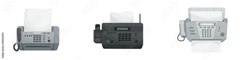 Isolated vector set of three Faxes. Office devices, printers, phones ...