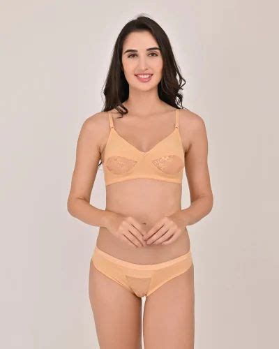 Women Full Coverage Non Padded Hosery Cotton Blend Set Remi Beige Lingerie Set At Rs Piece