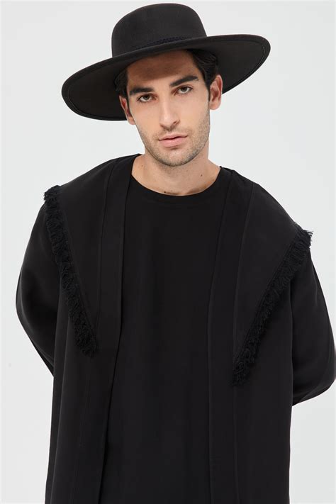 Relaxed Black Kimono In Wide Sleeves With Fringes Aristoteli Bitsiani