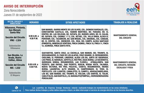 Eeh Anuncia Cortes De Energ A Para Este Jueves De Septiembre