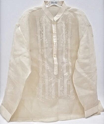 Vintage Barong Shirt Organza Lined Embroidered Philip… Gem