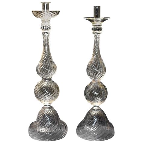 Pair Of S Murano Glass Candlesticks By Seguso For Sale At Stdibs