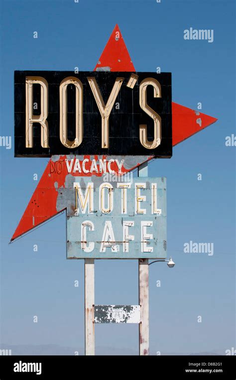 Signage For Roy S Motel Cafe On Route 66 At Amboy California Stock