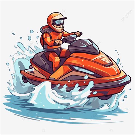 Jet Ski Sticker Clipart Cartoon Style Cartoon Vector Character In