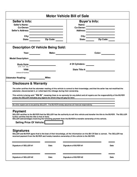 Vehicle Bill Of Sale Form Fillable Printable Pdf Forms Handypdf