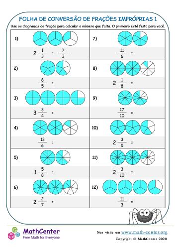 Conversão De Frações Impróprias Folha 1 Planilhas Math Center