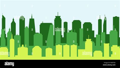 Green city skyline silhouette vector. Modern urban cityscape ...