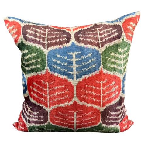 Multicolor Leaf Pattern Velvet Silk Ikat Pillow Cover For Sale At 1stdibs