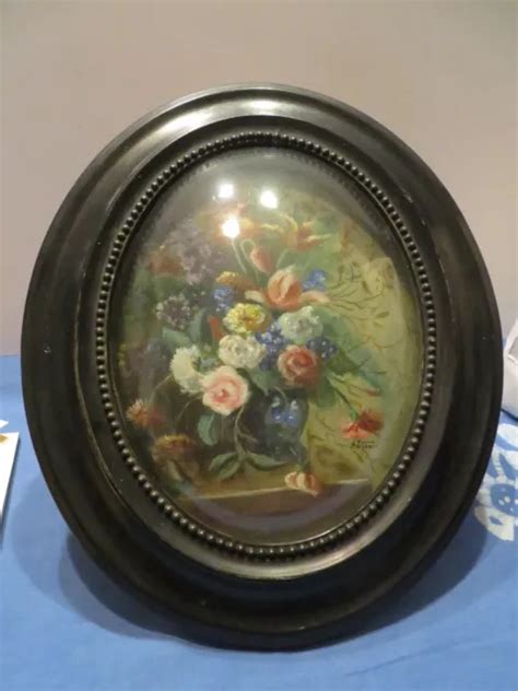 ANCIEN GRAND TABLEAU peinture bouquet de fleur signé A Thomin cadre en