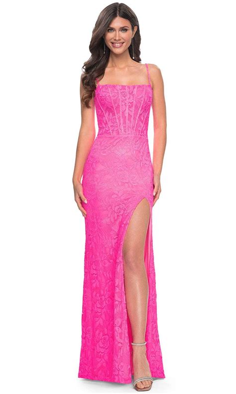 La Femme 32423 Lace Spaghetti Strap Prom Dress Couture Candy