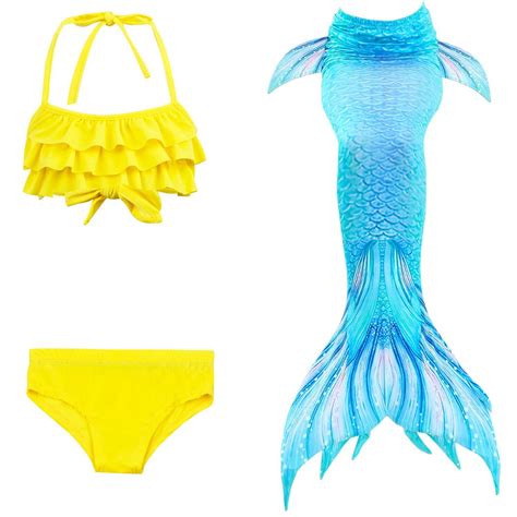 Boomny Girl S Swimsuit Sleeveless Casual Colorful Fish Scale Prints 3 Piece Tail Bikini Set